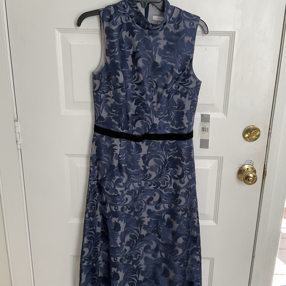 NWT Kay Unger Embroidered Dress Metallic Navy - Picture 7 of 8